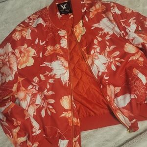 White Mark Red Floral Bomber Jacket
